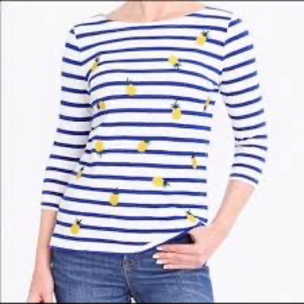 🌈 J. Crew Pineapple Appliqué Boatneck Blouse
